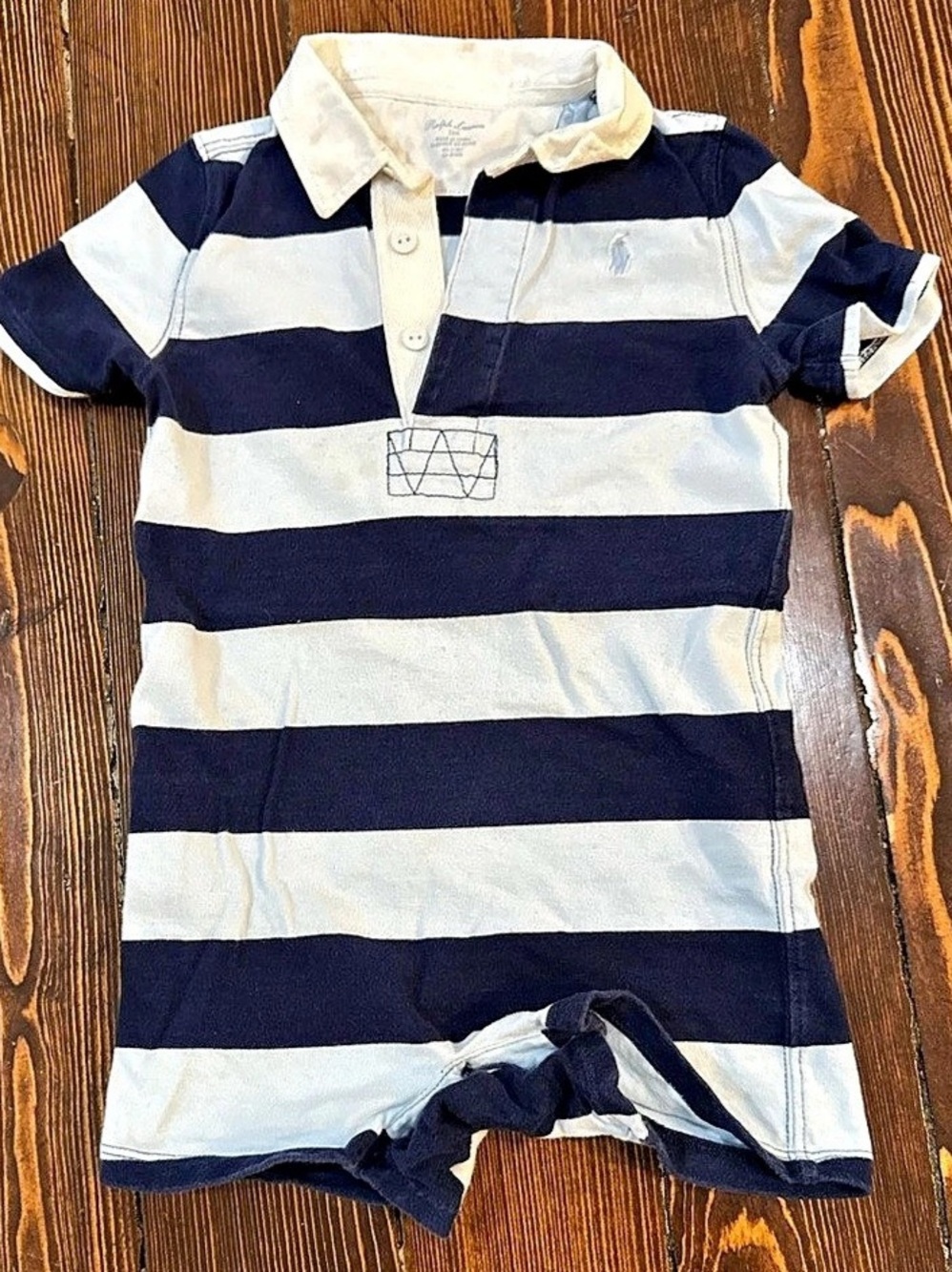 Ralph Lauren Kids Striped Polo Romper in Blue & White